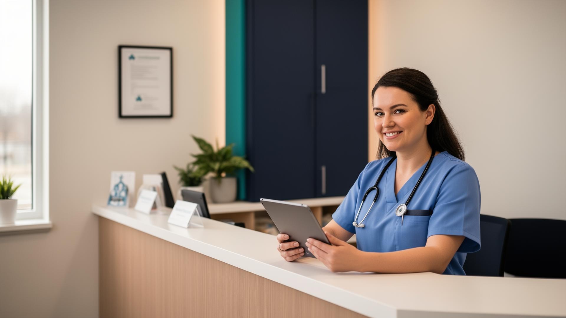 Clinician at a small primary care practice using a tablet